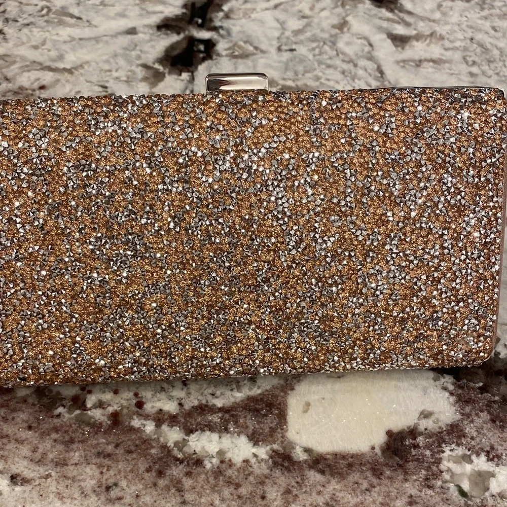 Gold Rhinestone Evening Clutch Bag Sparkly Formal Wedding Party Purse - Picture 9 of 11